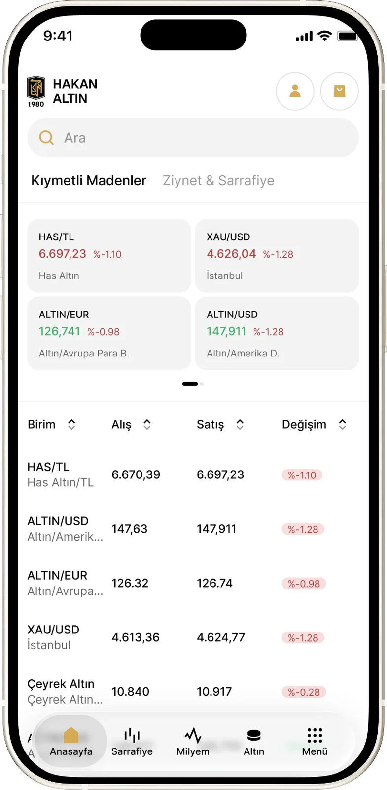 Hakan Altın mobil uygulaması